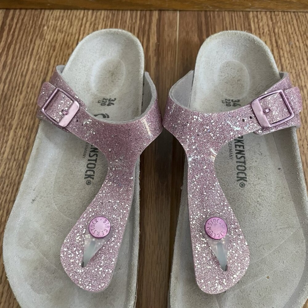 Birkenstock Youth Girls Size 34 US 3 Pink Cosmic Sparkle Old Rose Gizeh Sandals - Picture 5 of 11